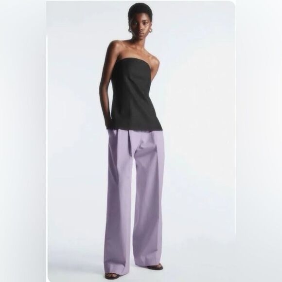 NWT COS RELAXED LINEN-BLEND WIDE LEG TROUSERS LILAC - Picture 5 of 8